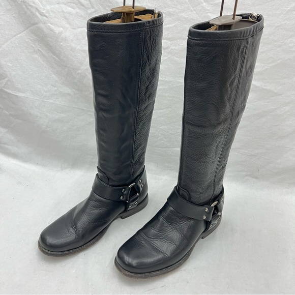 $378 Frye Phillip Harness Riding Boots Black Leather 15.5” Tall 76850 Size 6 B - Picture 5 of 13